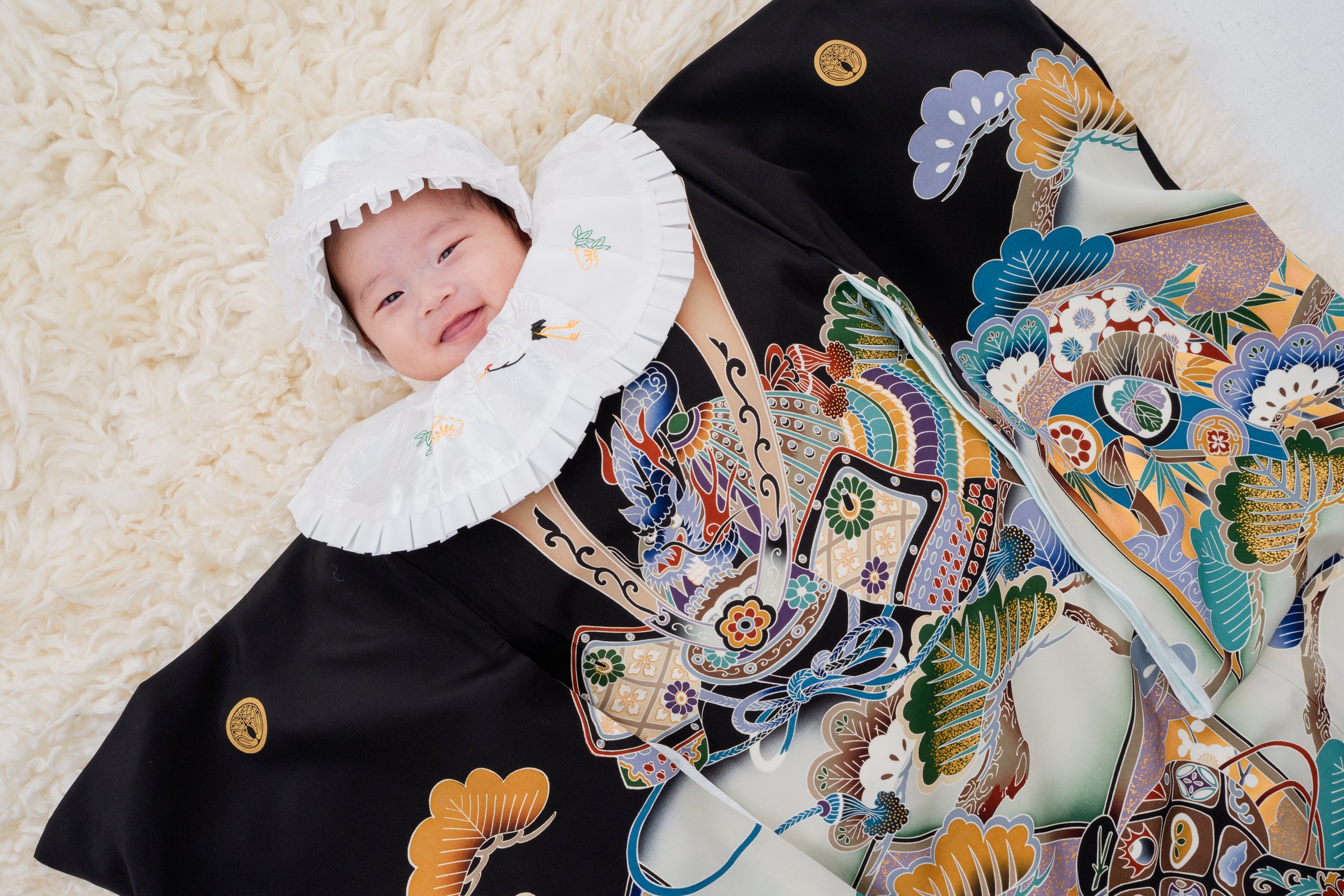 お宮参りの着物すがたの赤ちゃん（糸島写真館）